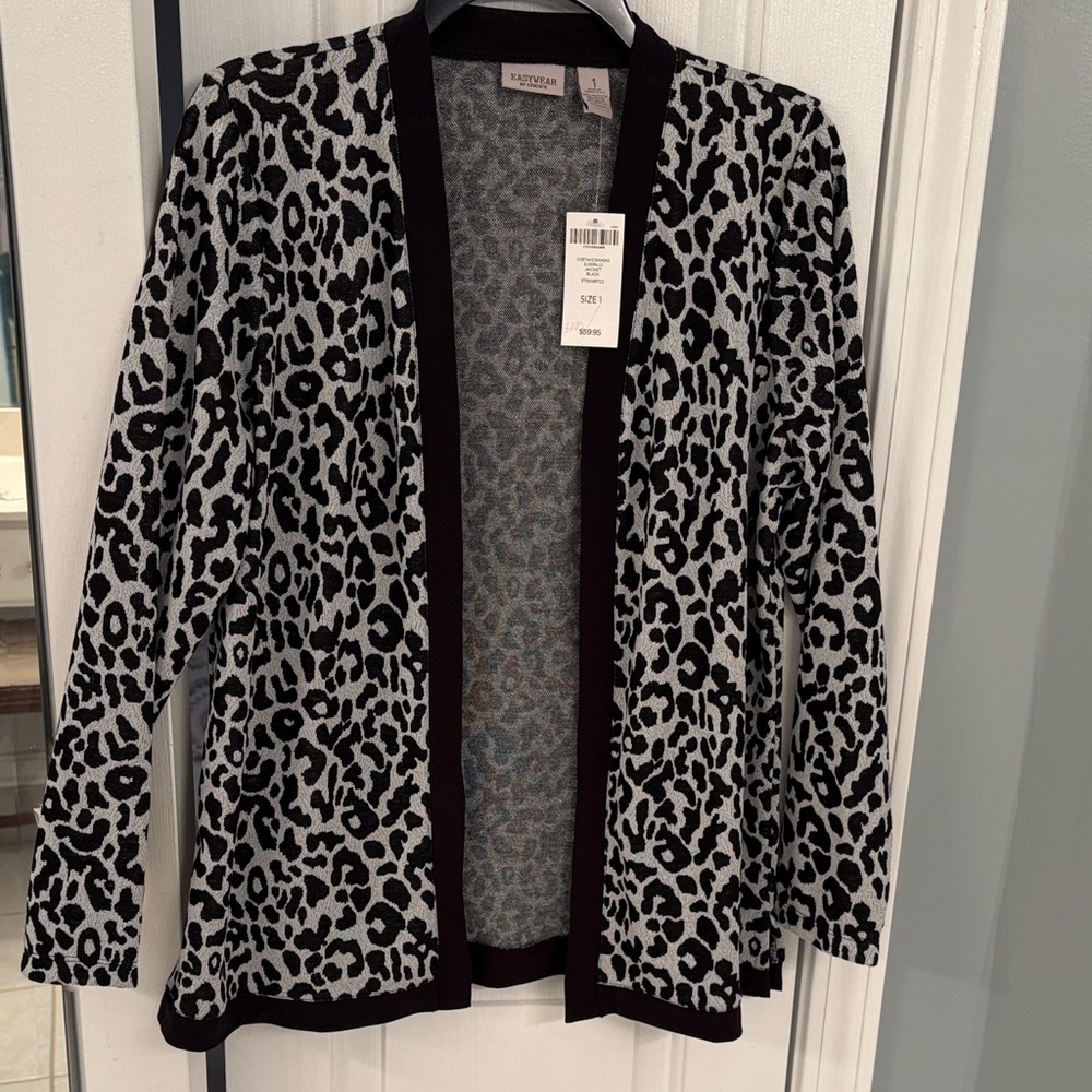 Cable & Gauge Black and Gray Leopard Open Cardigan Jacket